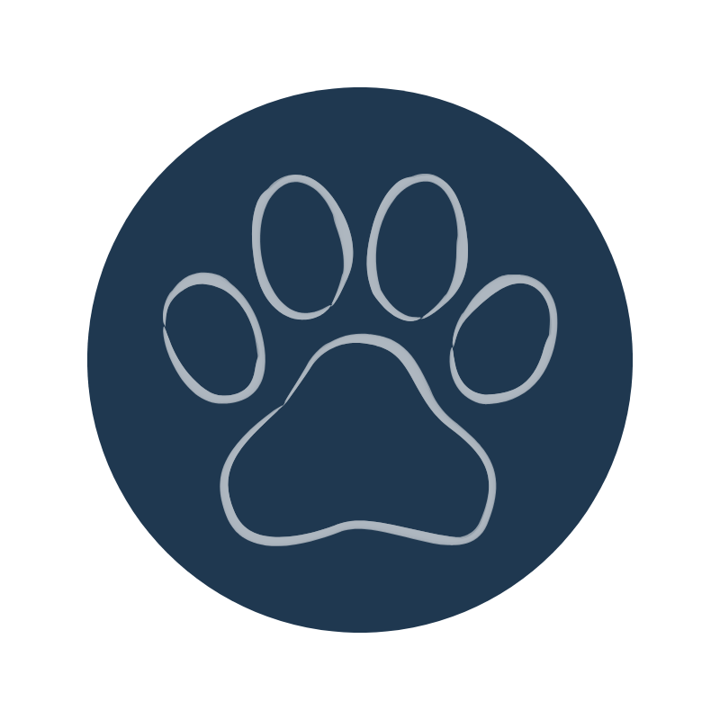 gray paw on navy blue circle background